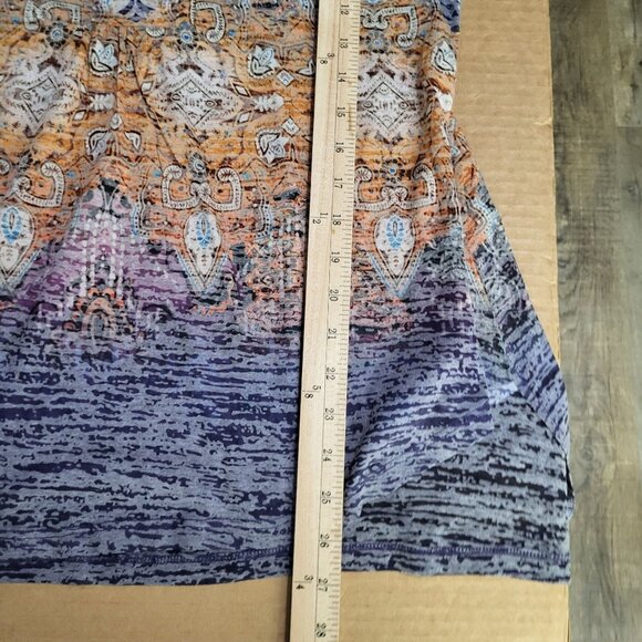 ONE WORLD Women's XL Rhinesonte Burnout Boho Blouse Top Roll Tab Sleeves NWT - Picture 9 of 10